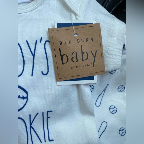 NWT Rae Dunn Baby by Magenta Onesie Pants Set and Beanie Size  3-6 Months - Picture 2 of 4